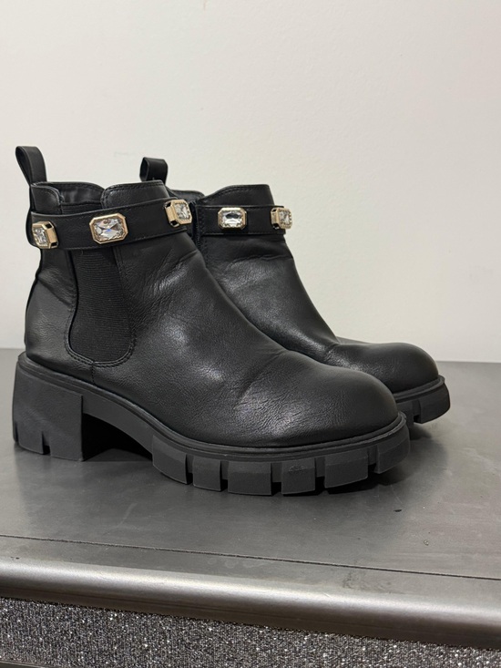 Shoes - Black Chunky Chelsea Boots with Crystal Strap